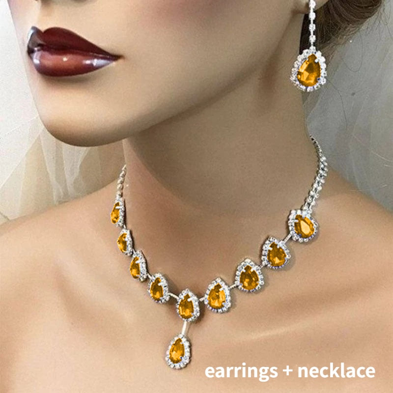 Fashionable Temperament Red Crystal Necklace Bride Wedding High-end Shiny Accessories European and American New Luxury Jewelry