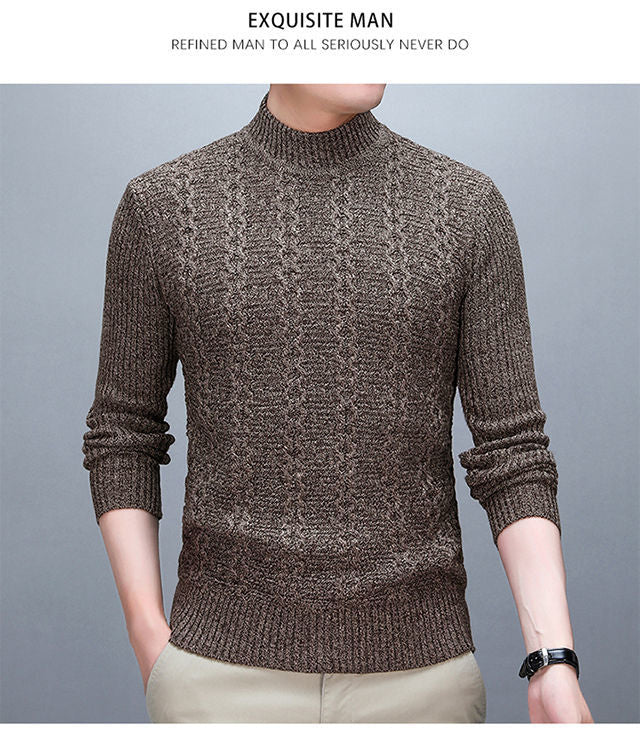 Stylish Solid Color Stand Collar Loose All-match Knitted Sweater Men Clothing 2022 Autumn New Casual Pullovers Warm Korean Tops