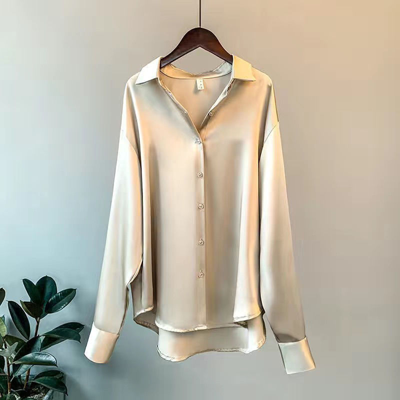 Spring 2021 Womens Clothing Silk Shirt Vintage Blouse Women Sheer Top Women Longsleeve Dress Shirt Woman Overshirt