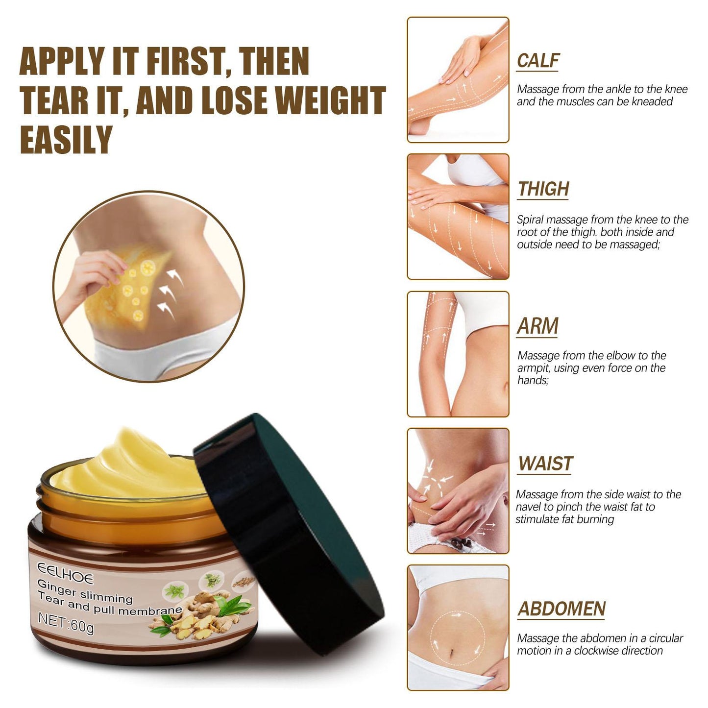 60g Ginger Fat Burning Cream Fat Loss Slimming Slimming Reduction Body Slimming Cream Massage Fat Body Cream