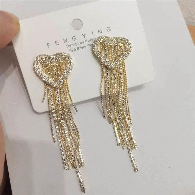 Fashion Statement Earring Long Full Rhinestone Big Earrings For Women Euorpe Evening Party Crystal Tassel Earings Wholesale