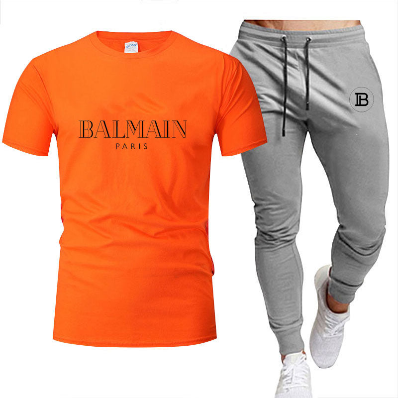 2022Men's clothes Summer brand printed cotton quick-drying short-sleeved T-shirt + trousers men's sets jogging men's tracksuit