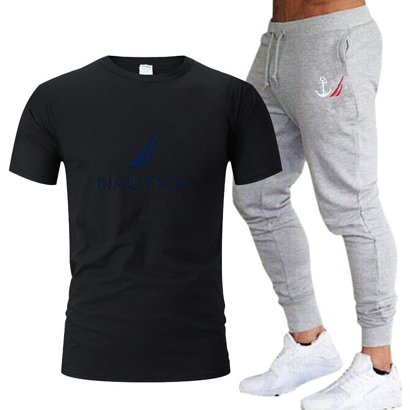 Brands Mens Nautica Fashion T-Shirts and Pant Sets Summer ActivewearJogging Pants Streetwear Harajuku Casual Tops men's clothing