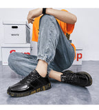 Susugrace Casual Leather Shoes for Men Gold Silver Black Couple Street Footwear Outdoor Lace-up Fashion Men Sneakers Hot Sale