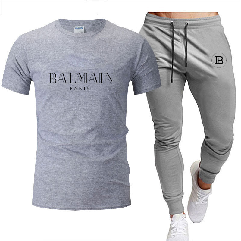 2022Men's clothes Summer brand printed cotton quick-drying short-sleeved T-shirt + trousers men's sets jogging men's tracksuit