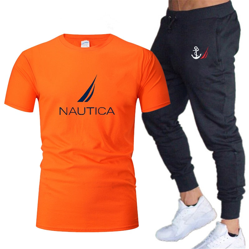 Brands Mens Nautica Fashion T-Shirts and Pant Sets Summer ActivewearJogging Pants Streetwear Harajuku Casual Tops men's clothing