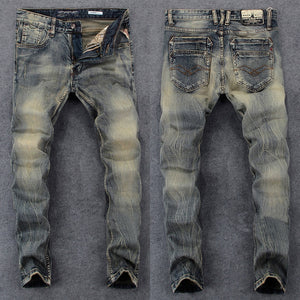 Newly Vintage Fashion Men Jeans Retro Washed Elastic Slim Fit Ripped Jeans Men Italian Style Designer Casual Denim Pants Hombre