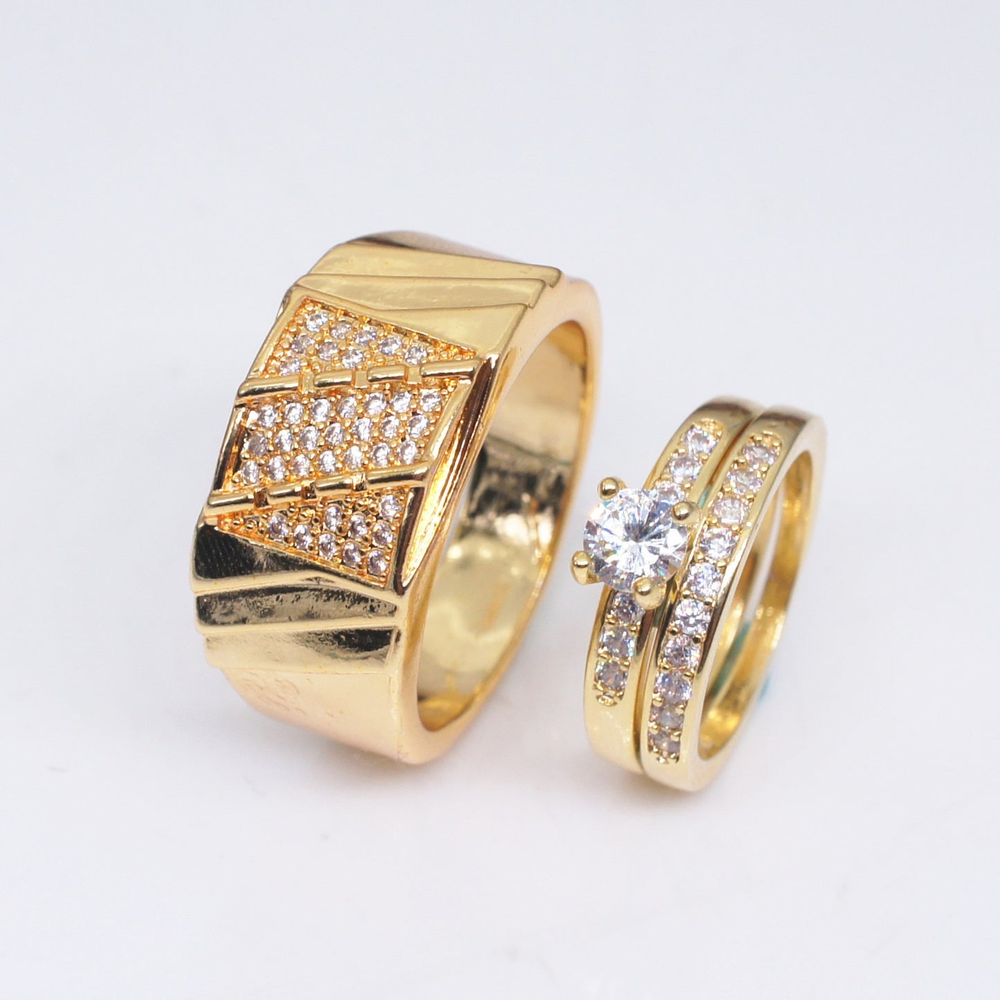 HOYON 18k yellow gold color couple ring set for wedding jewelry Diamond zircon set ring for men and women