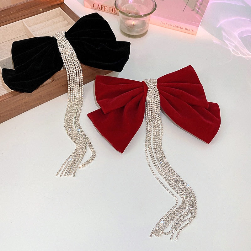 2022 New Fashion Trend Unique Design Elegant Delicate Sexy Bow Knot Diamond Tassel Hair Clip Women Hair Accessories Party Gift