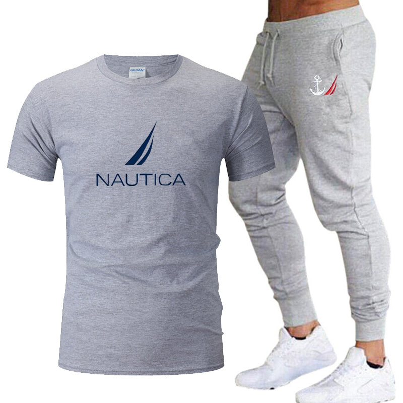 Brands Mens Nautica Fashion T-Shirts and Pant Sets Summer ActivewearJogging Pants Streetwear Harajuku Casual Tops men's clothing