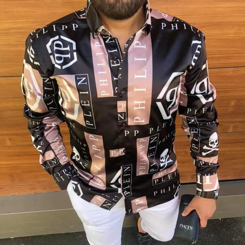 2022 New Men Long Sleeve Print Shirts for Mens Social Luxury Man Designer Clothes Hawaiian Fashionable Elegant Classic Fashion