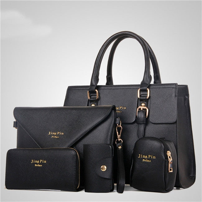 Women Fashion 5 Piece/set Handbag Purse Set Classic Messenger Bag Imitation Leather Shoulder Bag 6 Colors Ladies PU Bag