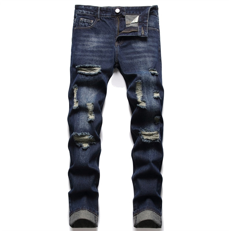 2022 Autumn New Fashion Retro Hole Jeans Men Pants Cotton Denim Trouser Male Plus Size High Quality Jeans