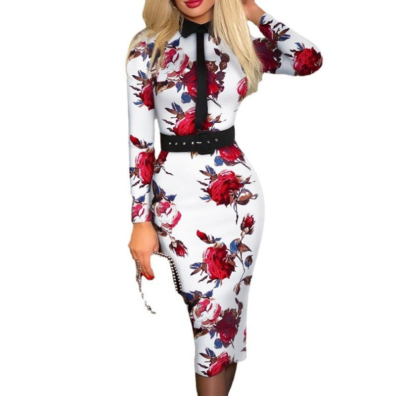 Popular Fashion Women's Print Dress Women With Belt