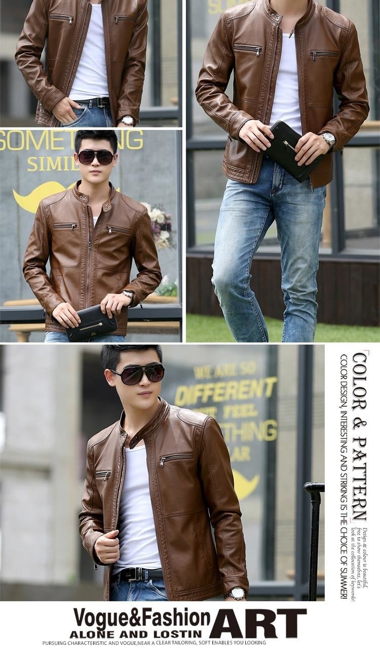 Men's leather Jacket design stand collar Coat Men casual motorcycle leather coat Mens Sheepskin jackets Windbreaker Coats