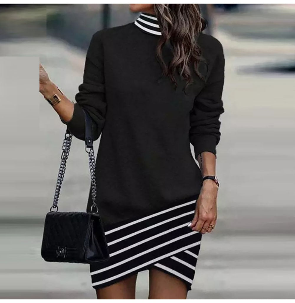 Fall Winter Long Sleeve Loose Mini Dress Women 2022 Fashion Womens 3D Skeleton Print Half High Collar Casual Short Sheath Dress