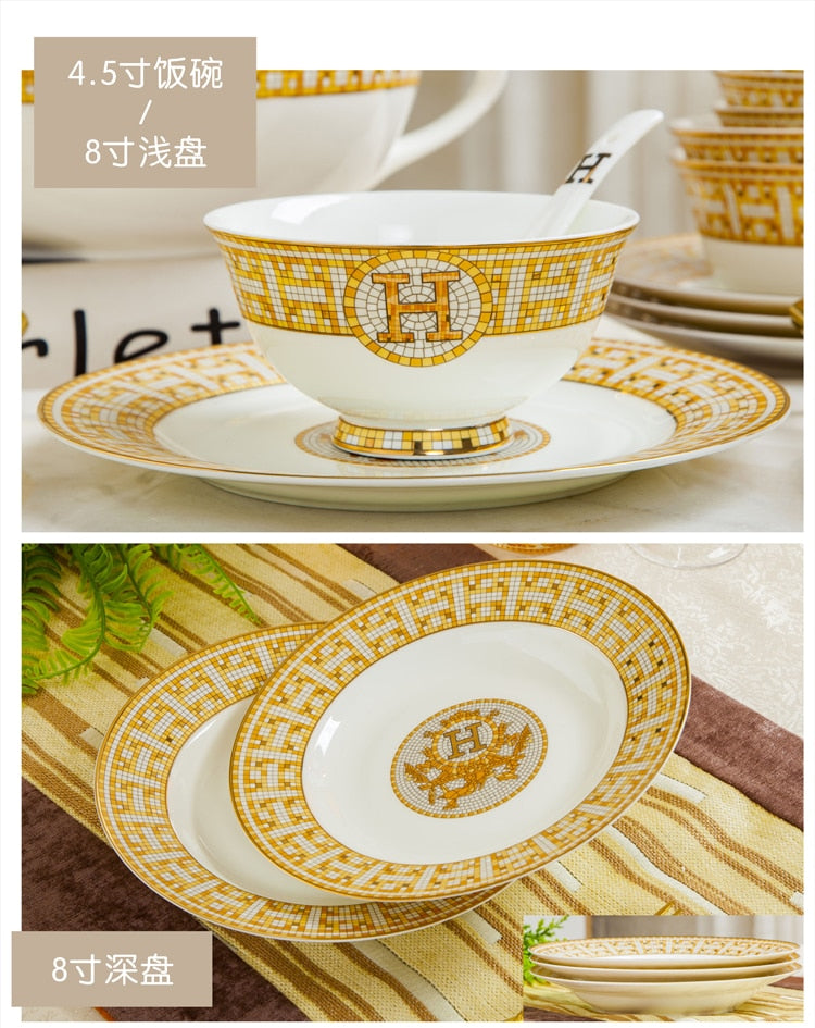 Free combination of high-end bone china single bowl dish Jingdezhen European luxury gilt edged tableware set