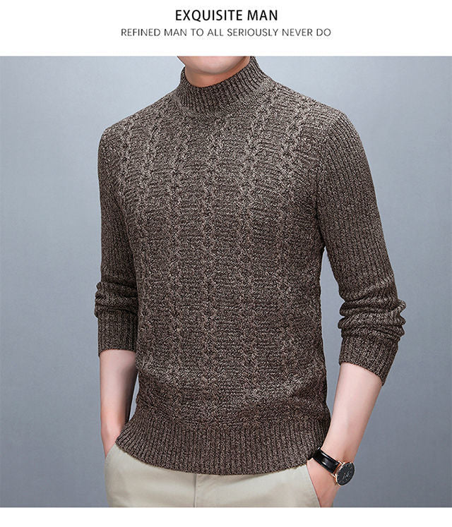 Stylish Solid Color Stand Collar Loose All-match Knitted Sweater Men Clothing 2022 Autumn New Casual Pullovers Warm Korean Tops