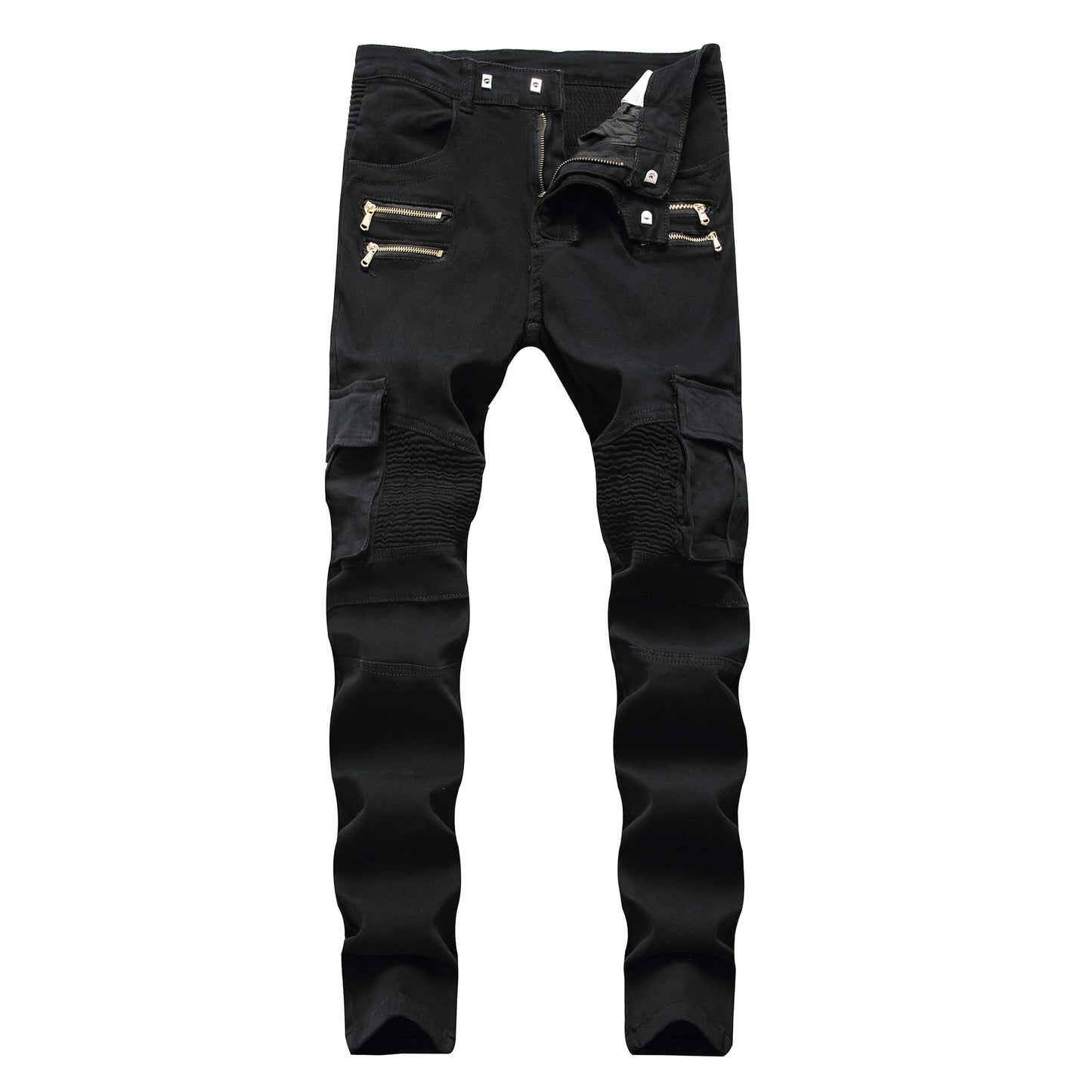 Trade Classic Retro Jeans Men Straight Slim Zipper Decoration Light Fold Skinny Denim Pants Fashion Stretch Hip Hop Jogger Jeans