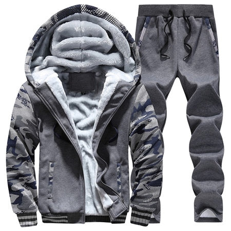 Winter Inner Fleece Hoodies Men 2020 Casual Hooded Warm Sweatshirts Male Thicken Tracksuit 2PC Jacket+Pant Men Moleton Masculino