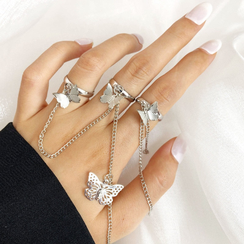 Boho Gold 22pcs Heart Rings Set For Women Vintage Geometric Cross Pearl Butterfly Finger Rings Women's 2022 Trendy Jewelry Gift