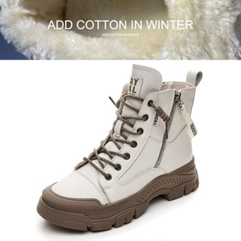 2022 Autumn Winter Shoes Genuine Leather Fashion Boots for Women Thick Sole Warm Plush Women Ankle Boots Brand Ladies Botas