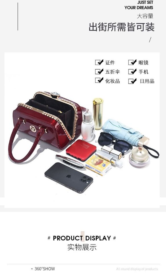 2022 New Quality Luxury Evening Lady Messenger Bag Ladies Handbags Patent Leather Ladies Shoulder Bag Design Wedding Party Bags