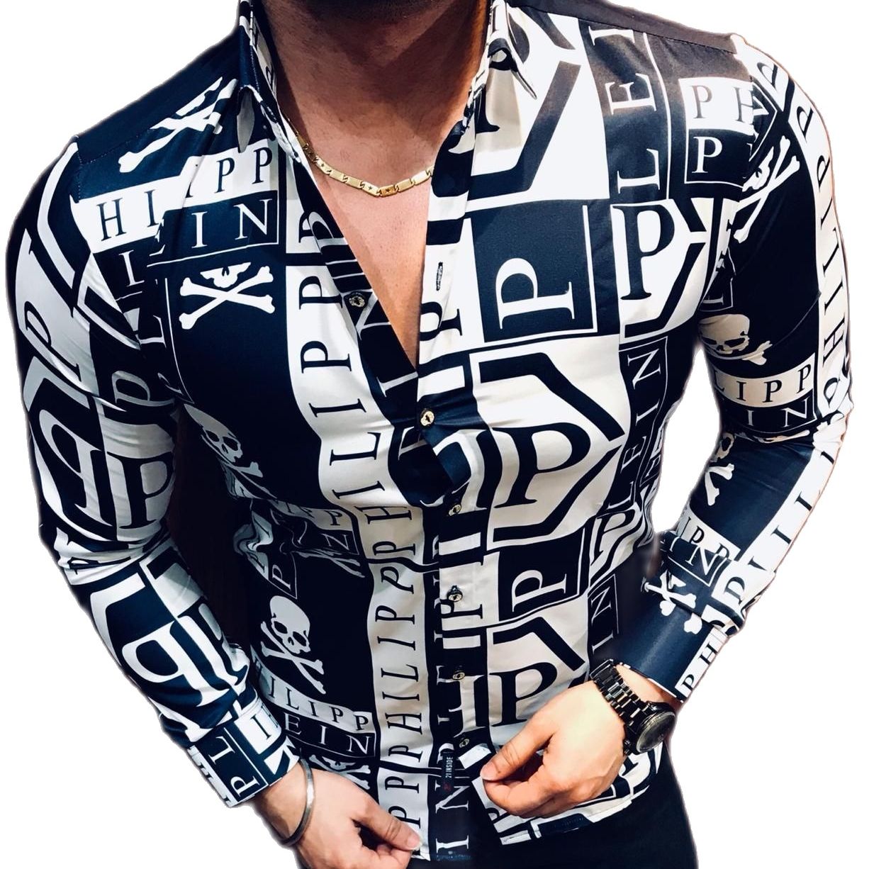 2022 New Men Long Sleeve Print Shirts for Mens Social Luxury Man Designer Clothes Hawaiian Fashionable Elegant Classic Fashion