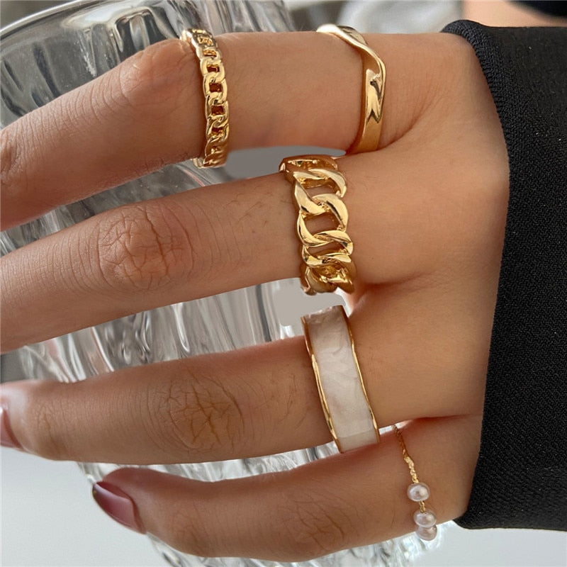 Boho Gold 22pcs Heart Rings Set For Women Vintage Geometric Cross Pearl Butterfly Finger Rings Women's 2022 Trendy Jewelry Gift