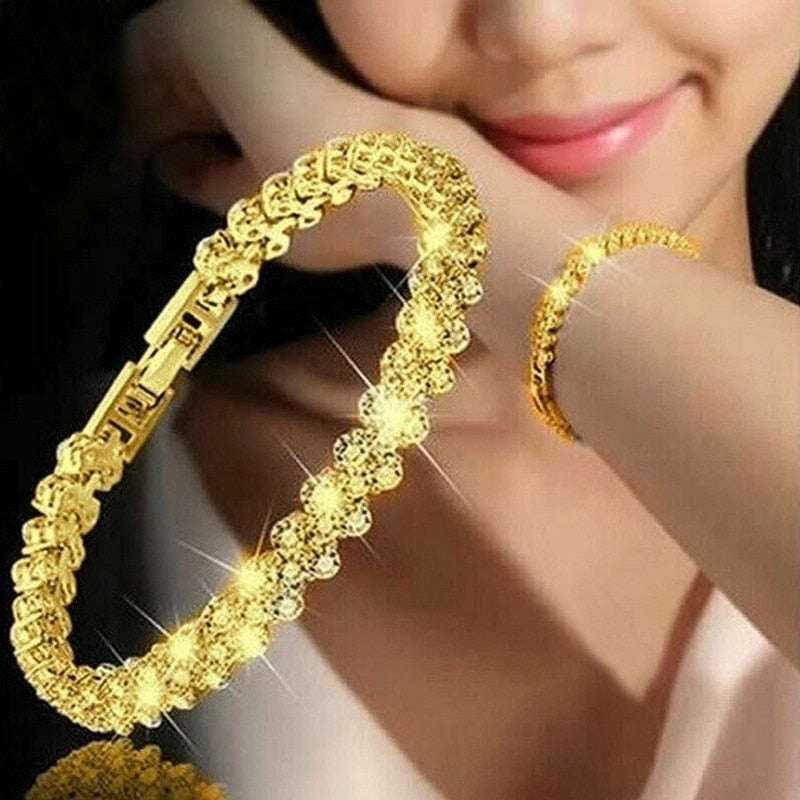 Bohemian Style Women Gold Bracelet Rhinestone Leaves Chain Bangle Luxury Gold Braided Wedding Jewelry Christmas Gift Jewelry