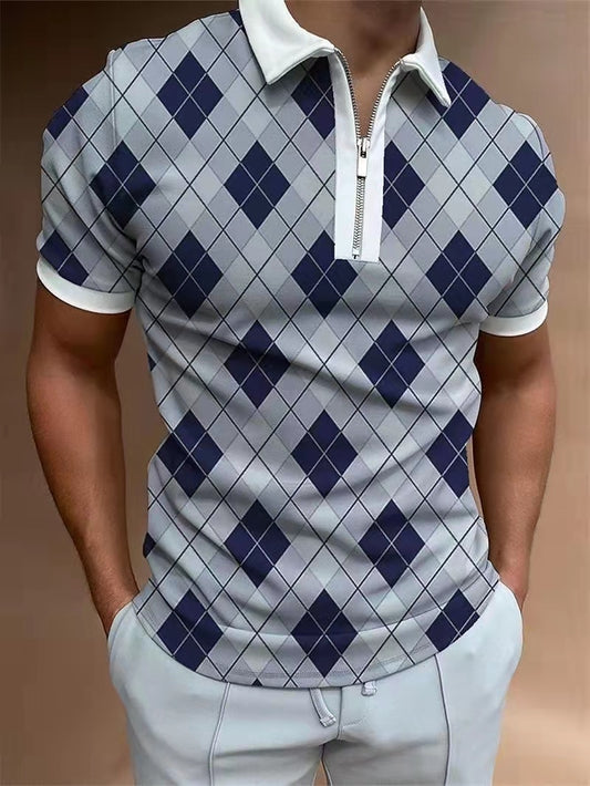 The Stripe Square Printed Polo Shirt 2022 Men's Short Sleeve Summer T-shirt Men's Clothing European Size S-3XL