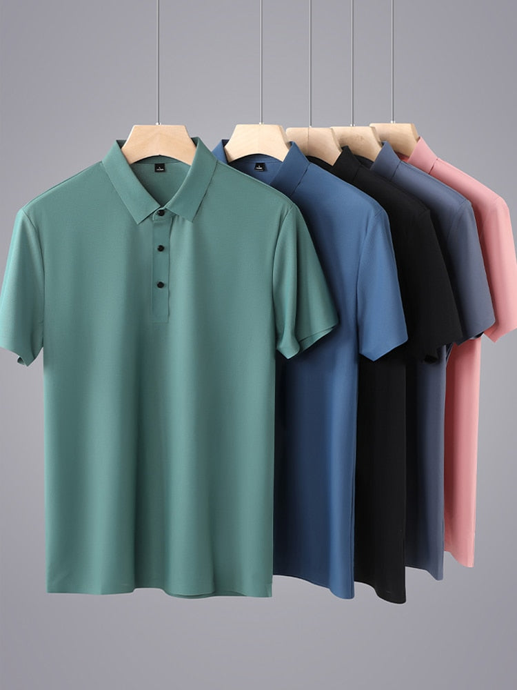 Summer Men Polo Shirts 2022 New Classic Short Sleeve Tee Breathable Cooling Quick Dry Nylon Polos Men Golf T-shirt Plus Size 8XL