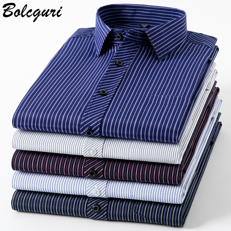 Plus Size Mans Cotton Shirts Hight Quality Business Casual Shirt Slim Fit Long-Sleeve Striped Chemise Male Formal Office Dress