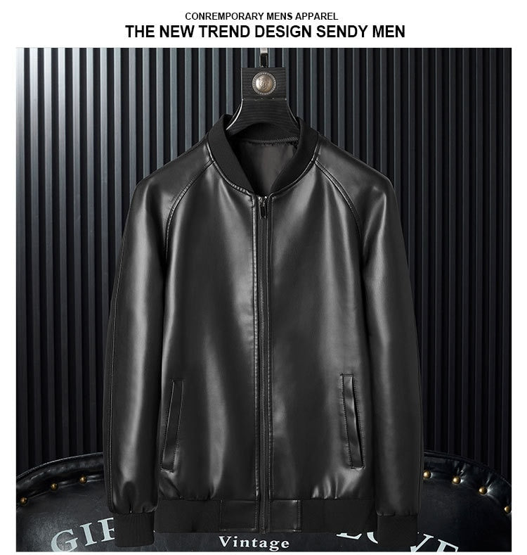 Men Leather Suit Jackets Men Slim Fit Fashion Leather Streetwear Casual Jackets Male Outerwear Coats