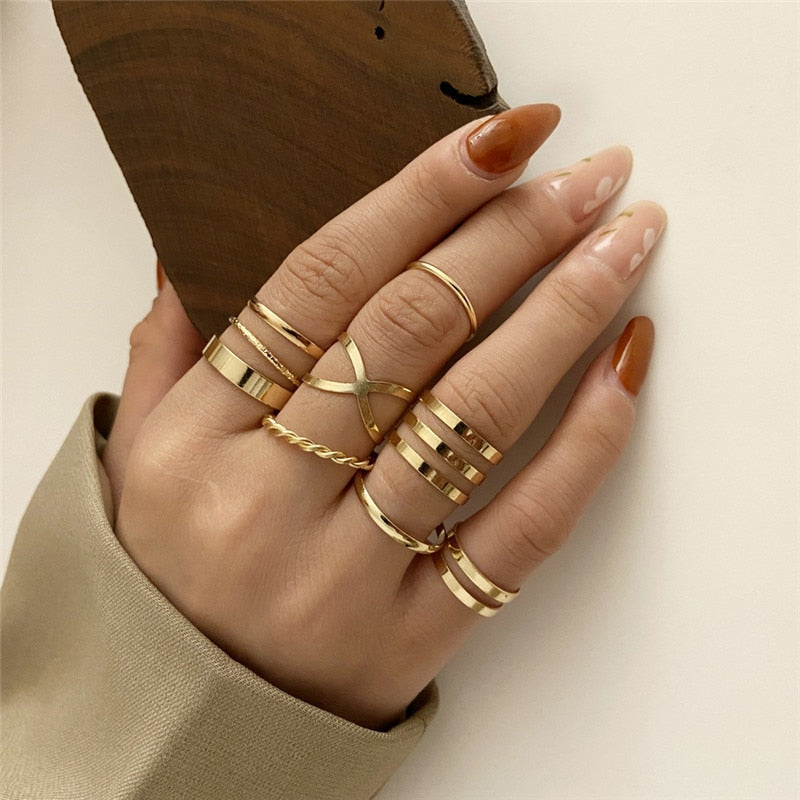 Boho Gold 22pcs Heart Rings Set For Women Vintage Geometric Cross Pearl Butterfly Finger Rings Women's 2022 Trendy Jewelry Gift