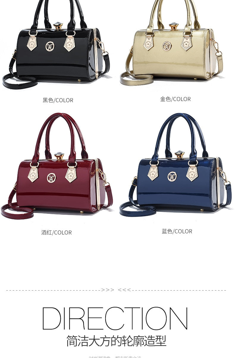 New Luxury Patent Leather Women'S Bags Europe Diamond Ladies Handbags Bright Shoulder Bag Famous Brand Ladies Wedding Party Bags