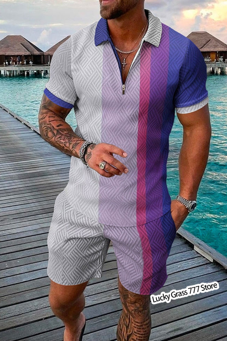 Summer Polo Shirts Shorts Set Men Luxury Brand Male Clothing Short-Sleeved Tracksuit Streetwear Casual Social T Shirt Lapel Suit