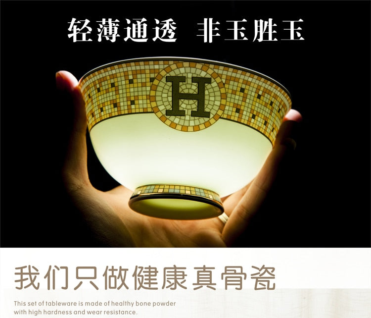 Free combination of high-end bone china single bowl dish Jingdezhen European luxury gilt edged tableware set