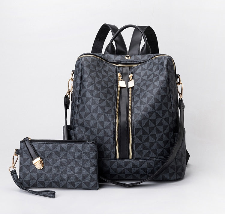 Women Backpack Bag And Purses 2 In 1 2022 New Luxury Designer With Shoulder Strap Plaid Leather Fashion Female Bucket Handbags