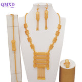 Luxury Dubai Gold Color Jewelry Sets African Bridal Wedding Flower Jewelry Sets Necklace Bracelet Earrings Ring Set Lady Gift