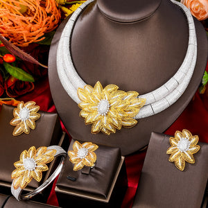 Gold  4pcs Bridal Zirconia Jewellery Sets For Women Party Luxury Dubai  Wedding Jewelry Sets