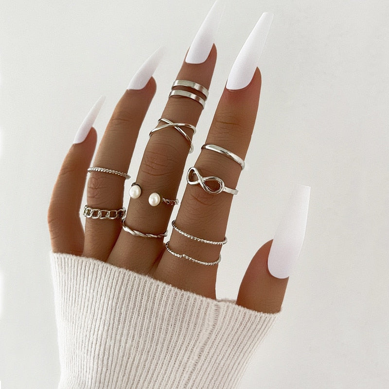 KOTiK Trendy Bohemian Midi Knuckle Ring Set For Women Gold Color Crystal Heart Flower Moon Geometric Finger Rings Jewelry Gifts