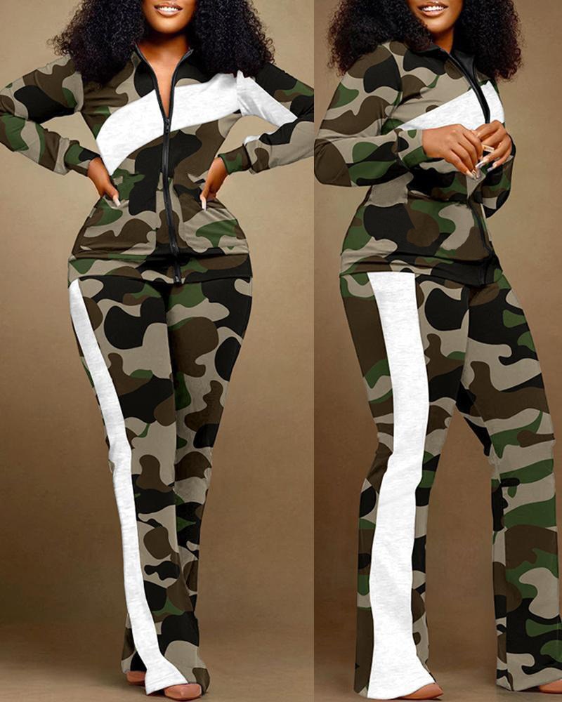 Women Casual Sports Style Zipper Coat Sweatpants Two Piece Set Women