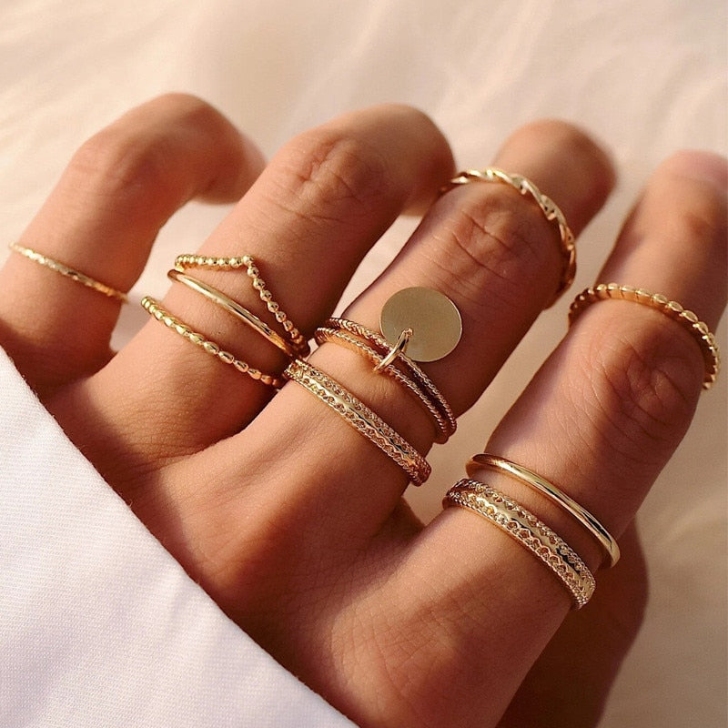 Boho Gold 22pcs Heart Rings Set For Women Vintage Geometric Cross Pearl Butterfly Finger Rings Women's 2022 Trendy Jewelry Gift