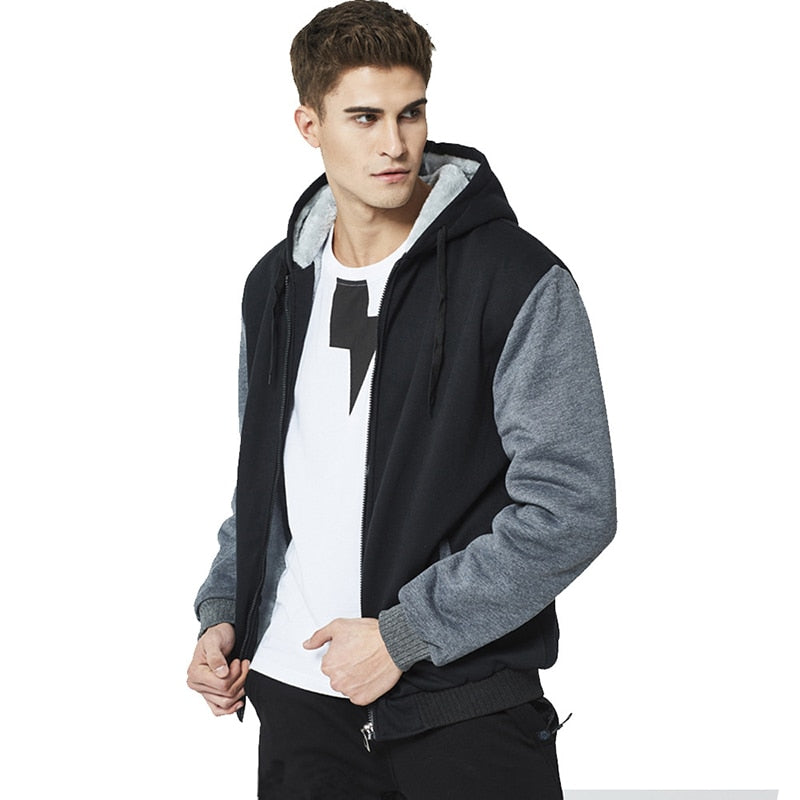 Winter Thicken Zipper Jackets for Men Fleece Hooded Streetwear Man Casual Warm Coats Long Sleeve Hooded Parkas Men's Clothes