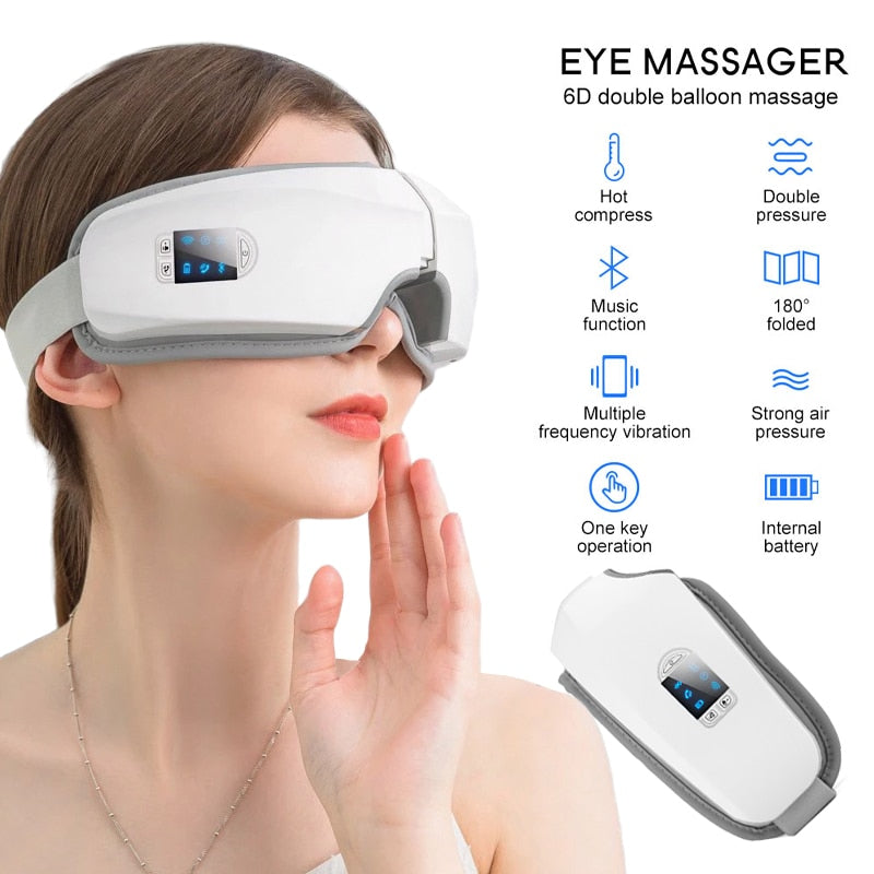 Electric Eye Massager Foldable Eye Massage Glasses Hot Compress Eye Care Instrument Smart Bluetooth Rechargeable Heated Eye Mask