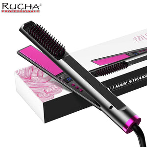Hair Straightener 3 IN1 Flat Irons Straightening Brush Fast Heating Comb Hair Straight Styler Corrugation Curling Iron
