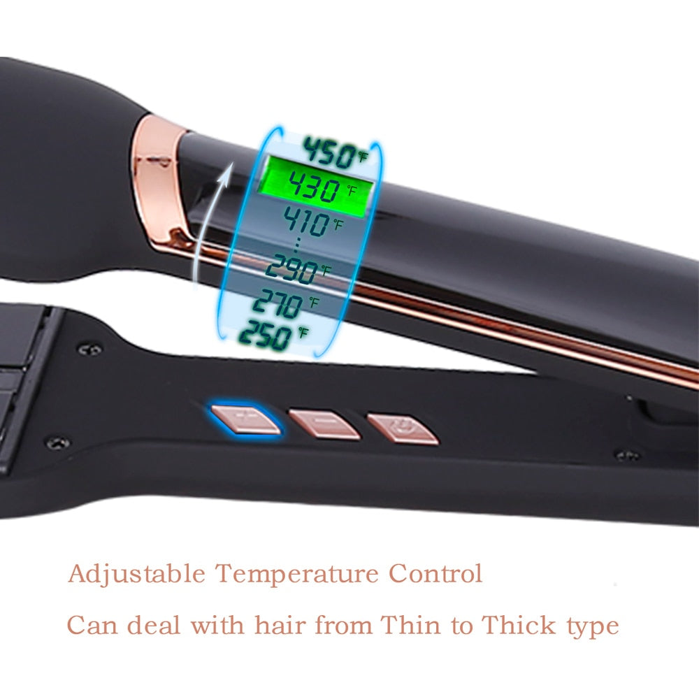 Infrared Hair Flat Iron Professional Ceramic Tourmaline 2 inch Wide Hair Straightener with LCD Display Adjustable Temperature