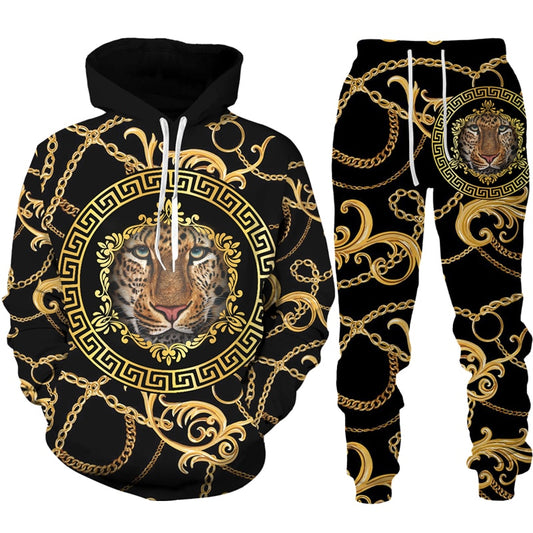 Golden Lion 3D Printed Hoodie/Pants/Suit Men's Casual Graphic Streetwear Pullover Sweatshirt Outfits Set Hip Hop Cool Tracksuits