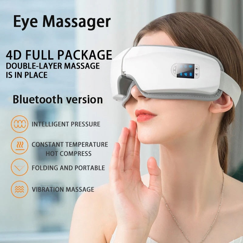 Electric Eye Massager Foldable Eye Massage Glasses Hot Compress Eye Care Instrument Smart Bluetooth Rechargeable Heated Eye Mask